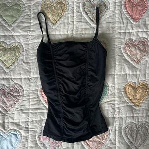 Cache vintage 90’s Essendi Padded straight neck black ruched cami tank top xs